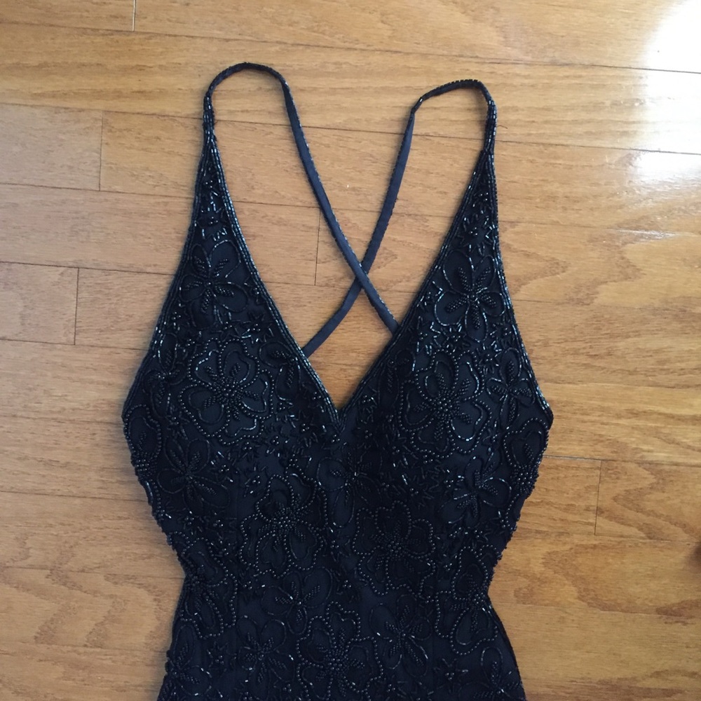 NWT Vintage Beaded Cross-back Gown w Double Slits